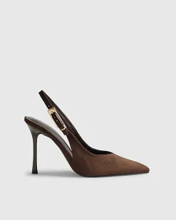 Brown Wide Fit Faux Suede Slingback Heels