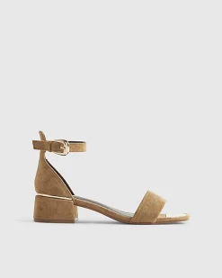Brown Wide Fit Faux Suede Heel Sandals