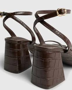 Brown Wide Fit Strappy Low Block Heel Sandals