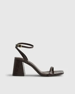Brown Wide Fit Strappy Low Block Heel Sandals