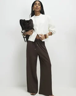 Brown Wide Leg Tailored Joggers