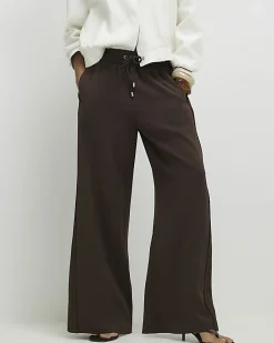 Brown Wide Leg Tailored Joggers