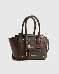 Brown Winged Panelled Zip Tote Bag