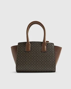 Brown Winged Panelled Zip Tote Bag