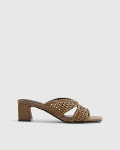 Brown Woven Block Heel Mule Sandals