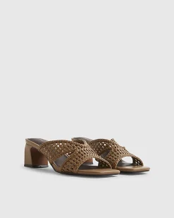 Brown Woven Block Heel Mule Sandals