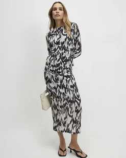 Cream Abstract Print Maxi Skirt