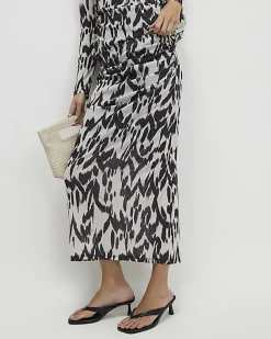 Cream Abstract Print Maxi Skirt