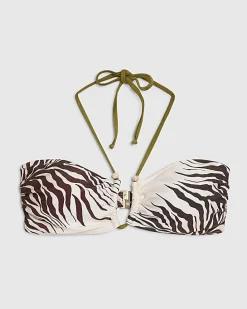Cream Animal Print Bikini Top