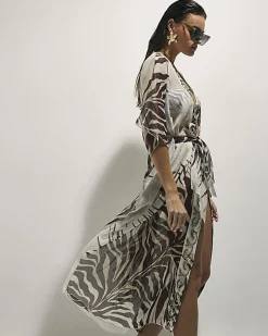 Cream Animal Print Kimono