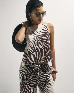 Cream Animal Print Linen Blend Tank Top