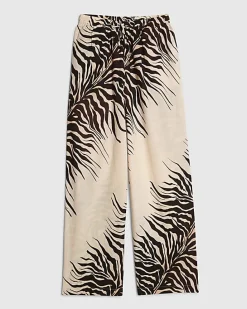 Cream Animal Print Linen Blend Trousers