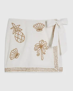 Cream Beaded Mini Skirt