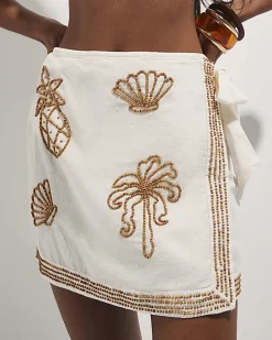 Cream Beaded Mini Skirt