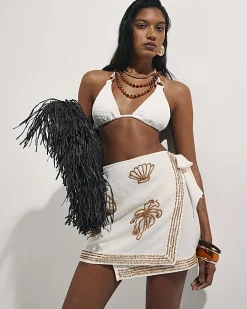 Cream Beaded Mini Skirt