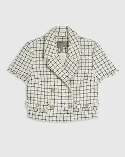 Cream Boucle Checked Short Sleeve Jacket