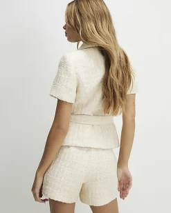Cream Boucle Collared Top