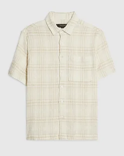 Cream Boxy Fit Textured Check Shirt