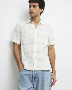 Cream Boxy Fit Textured Check Shirt