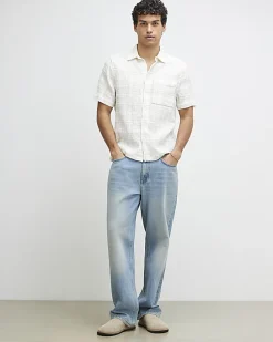 Cream Boxy Fit Textured Check Shirt