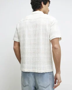 Cream Boxy Fit Textured Check Shirt