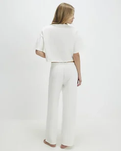 Cream Bubble Hem Jersey Loungewear Set