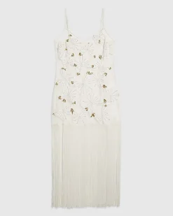 Cream Butterfly Embellished Tassel Maxi Dress