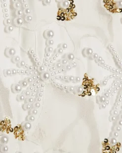 Cream Butterfly Embellished Tassel Maxi Dress