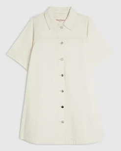 Cream Button Through Denim Dress