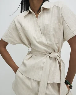Cream Collared Belted Top