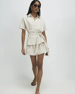 Cream Collared Belted Top