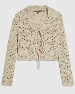 Cream Collared Crochet Cardigan