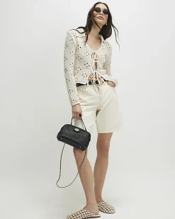 Cream Collared Crochet Cardigan