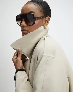 Cream Collared Long Sleeve Trench Coat