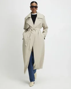 Cream Collared Long Sleeve Trench Coat
