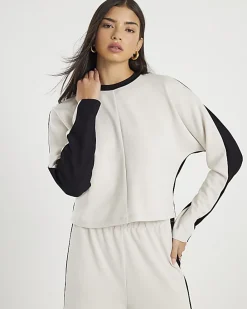 Cream Colour Block Batwing Sweatshirt