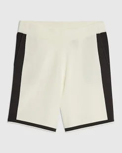 Cream Colour Block Knitted Shorts
