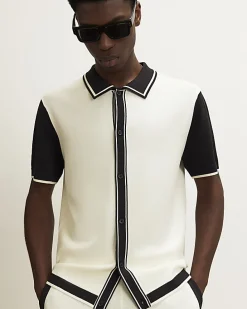 Cream Colour Block Short Sleeve Knit Shirt