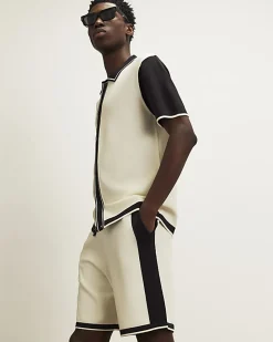 Cream Colour Block Short Sleeve Knit Shirt