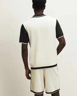 Cream Colour Block Short Sleeve Knit Shirt