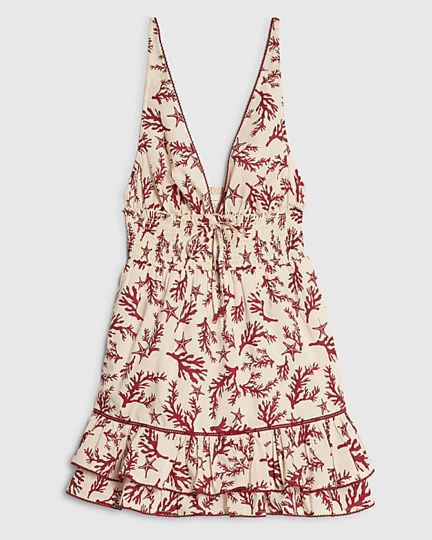 Cream Coral Print Mini Dress