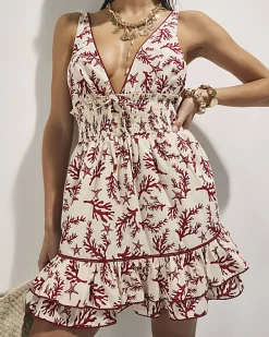 Cream Coral Print Mini Dress