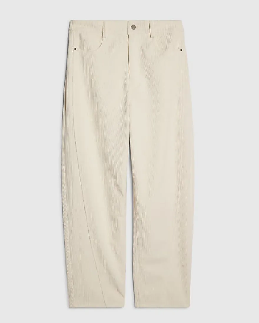 Cream Corduroy Barrel Leg Trousers