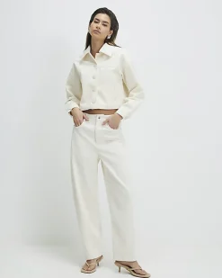 Cream Corduroy Barrel Leg Trousers