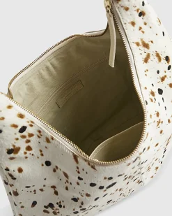 Cream Cow Print Hair on Leather Slouch Bag