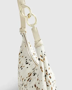 Cream Cow Print Hair on Leather Slouch Bag