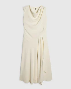 Cream Cowl Neck Asymmetric Midi dress
