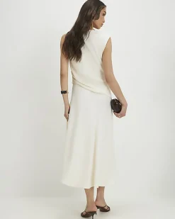 Cream Cowl Neck Asymmetric Midi dress