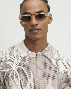 Cream Crochet Polo Shirt