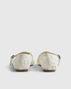 Cream Crochet Strapped Ballet Pumps